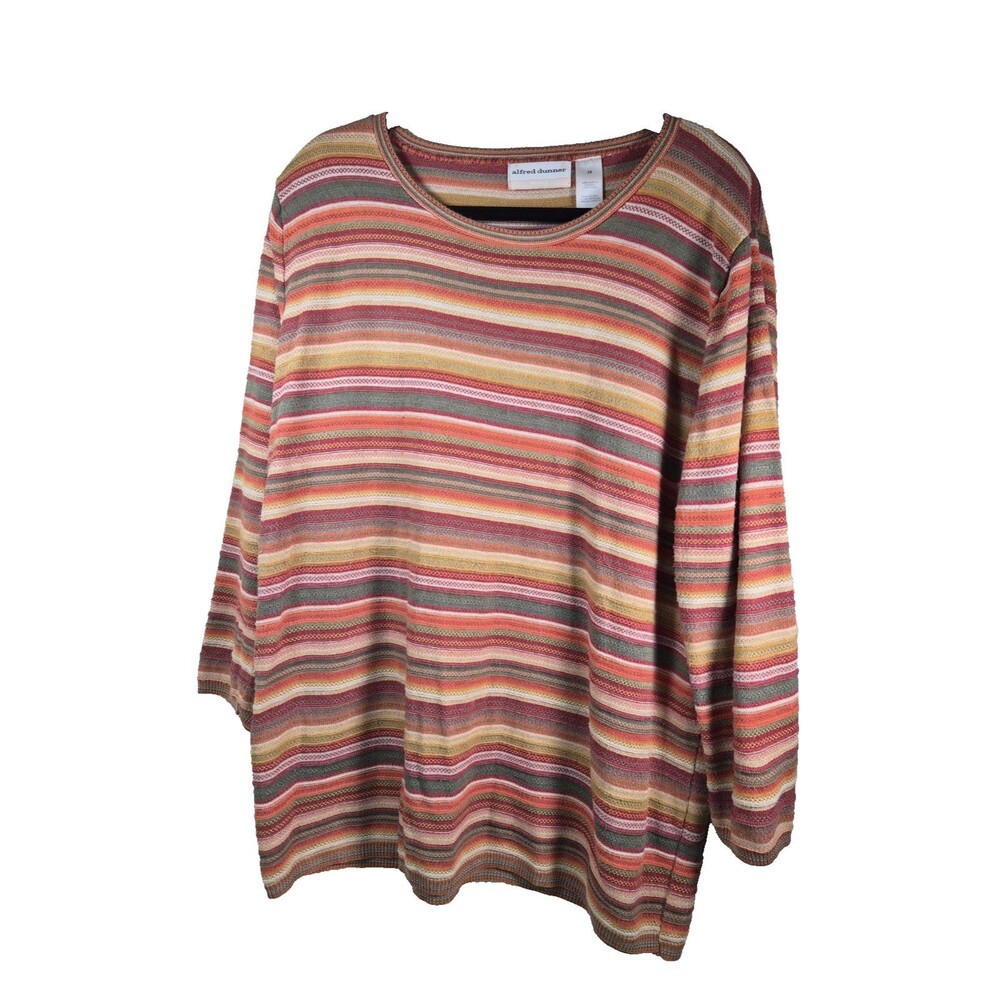 Alfred Dunner Vintage Sweater Womens 2XL Multicolor Striped Knit Pullover Fall
